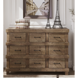 Sunvega Antique Oak and Gunmetal Finish Wooden Nine-Drawer Dresser