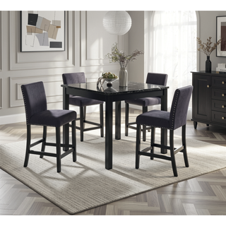 Sunvega 5-Piece Counter Height Dining Set with Faux Marble Table and Upholstered Chairs
