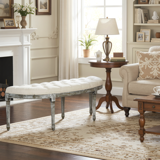 Sunvega French Inspired Semi-Circle Upholstered Bench with Tufted Design for Bedroom