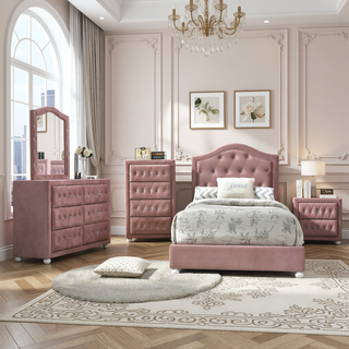 Sunvega Pink 2-Drawer Nightstand with Crystal Knobs and Padded Base