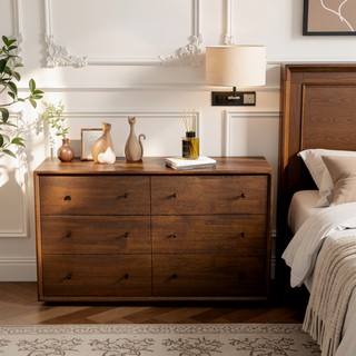 Sunvega Mid-Century Modern Solid Wood Dresser with Tapered Legs and Partial Assembly