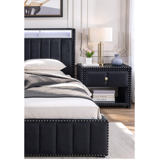 Sunvega Beige Contemporary Nightstand with Crystal Knobs and Vertical Tufting