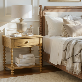 Sunvega Solid Wood Frame Nightstand with 2 Drawers in Camel Oak Finish