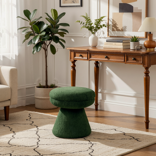 Sunvega Green Contemporary Accent Stool with Mushroom Shape Design and Teddy Fabric