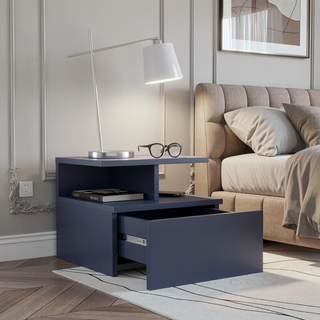 Sunvega Blue Floating Nightstand With Drawer And Shelves For Storage And Decor