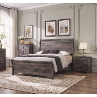 Sunvega Contemporary Gray Wooden Nightstand with Two Drawers and Metal Hardware