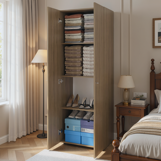 Sunvega 66.9 Inch Tall Oak Wardrobe Cabinet with 4 Shelves and Hanging Rod