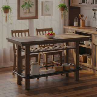 Sunvega Pecan Brown Casual Style Bar Height Storage Table for Dining Room