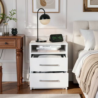 Sunvega Modern Nightstand with Two Spacious Drawers and Metal Handles for Bedroom