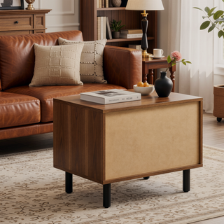 Sunvega Modern Brown Oak and Black 2-Drawer Nightstand with Open Shelf