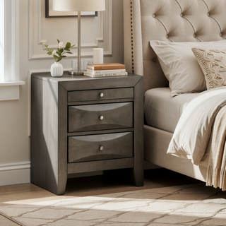 Sunvega Chic Gray Storage Nightstand with Three Spacious Drawers