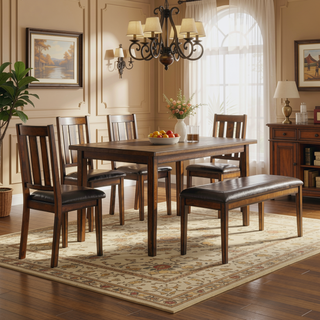 Sunvega Espresso Finish 6-Piece Dining Set with Table Bench and 4 Chairs