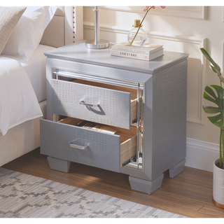 Sunvega Modern Glam Nightstand with Built-in Night Light and Crocodile Finish