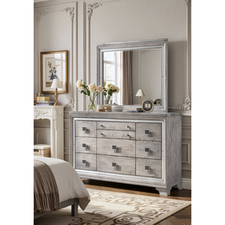 Sunvega Contemporary Glam Light Gray Brown Nightstand with Mirrored Accents and 2 Drawers