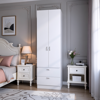Sunvega Tall Mayer Wardrobe with Two Doors and Two Drawers in Melamine