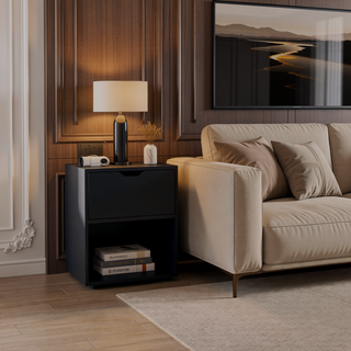 Sunvega Altheimer Bedroom Nightstand with Open Shelf and Drawer