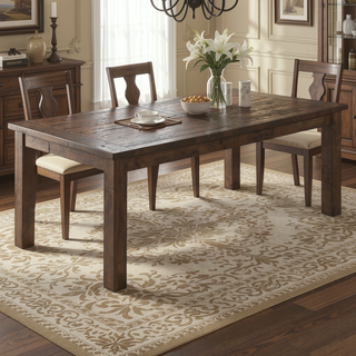 Sunvega Rustic Golden Brown Solid Rubberwood Rectangular Dining Table for Farmhouse
