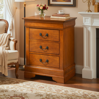 Sunvega Durable Solid Oak Nightstand with Three Spacious Drawers for Essentials