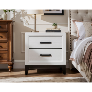 Sunvega White Nightstand with Two Drawers and Black Hardware