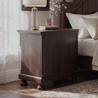 Sunvega Dark Cherry Finish Transitional Design Nightstand with Two Storage Drawers