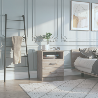 Sunvega Modern Nightstand with Two Drawers and Shelf for Bedroom or Living Room