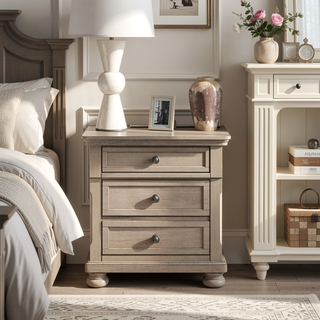 Sunvega Antique Brown Finish Nightstand with Hidden Drawer and Bun Feet