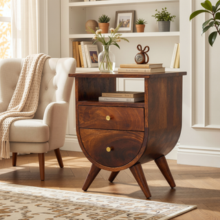 Sunvega Solid Mango Wood Split Bedside with 2 Drawers and Open Slot