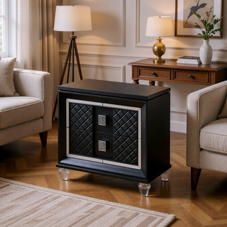 Sunvega Metallic Gray Finish 2 Drawers Nightstand with Sparkling Trim and Acrylic Legs