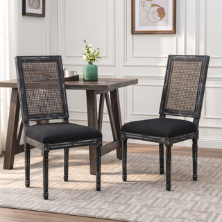 Sunvega French Country Dining Chairs with Upholstered Seats and Weathered Finish