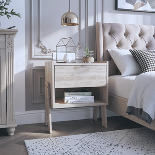 Sunvega Light Grey Nightstand with Drawer and Open Shelf for Ample Storage