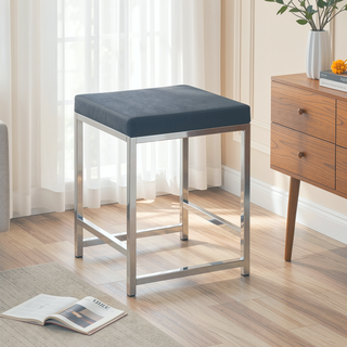 Sunvega Modern Grey Leatherette Upholstered Square Vanity Stool with Foam Cushion