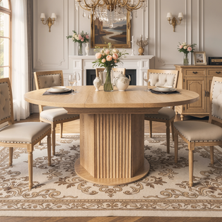 Sunvega Adjustable Round Dining Table with Bump Texture Base for Family Gathering