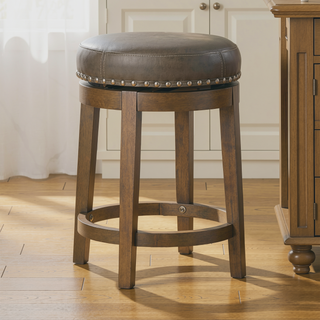 Sunvega Set of Two Gray Faux Leather Swivel Counter Stools with Wood Base
