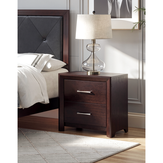 Sunvega Dark Gray Finish Nightstand with Chrome Tone Handles for Bedroom