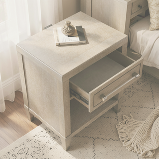 Sunvega Light Oak Finish Nightstand with Charging Ports Drawer and Shelf