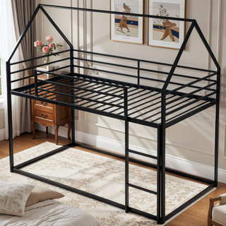 Sunvega Twin over Twin House Bunk Bed with Ladder and Slide in White