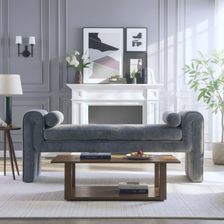 Sunvega Modern Glam Accent Bench with Chenille Upholstery and Bolster Pillows