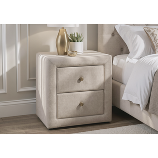 Sunvega Upholstered Beige Linen Look Nightstand with Two Storage Drawers