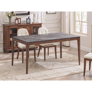 Sunvega Engineered Stone Top and Walnut Finish Dining Table for Family Meals