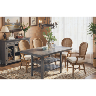 Sunvega Modern Gray Rubber Wood Dining Table with Two Built-in Storage Shelves