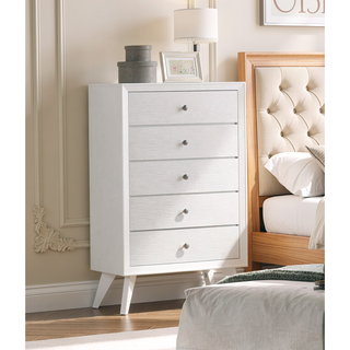 Sunvega Contemporary White Wave Texture Chest with Angled Legs and Bronze Knobs