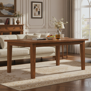 Sunvega Walnut Veneer Dining Table with Solid Wood Legs for Kitchen