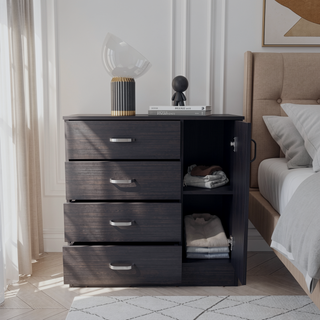 Sunvega Modern Black Dresser with Four Drawers and One Cabinet Door for Bedroom Storage