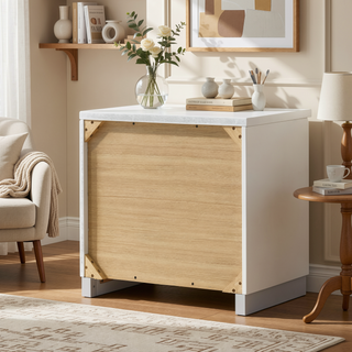 Sunvega Modern White High Gloss Nightstand with 2 Drawers and Chrome Handles