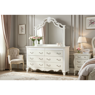 Sunvega Milan Mirror Framed White Wood Dresser with Ball Bearing Glides