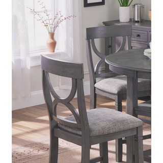Sunvega Contemporary Round Dining Table with Storage Shelves and 4 Gray Chairs