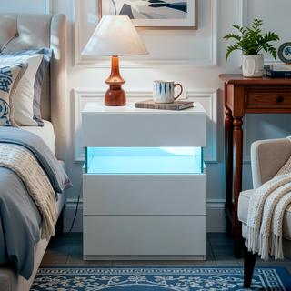 Sunvega LED Nightstand with Acrylic Board and RGB Lights 3 Drawer Bedside Table