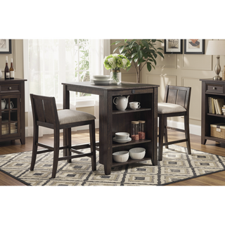 Sunvega Counter Height Dining Set with Display Shelf USB Ports and Fabric Chairs