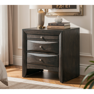 Sunvega Contemporary 2 Drawer Nightstand End Table with Jewelry Tray in Brown Finish