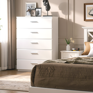 Sunvega Contemporary Style Five Drawer Chest with Chrome Accents and High Gloss Coating